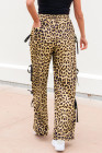 Brown Leopard Print Bow Tie Elastic Waistband Loose High Waist Pants