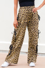 Brown Leopard Print Bow Tie Elastic Waistband Loose High Waist Pants