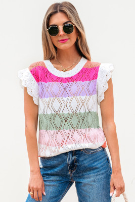 Rose Stripe Colorblock Hollowed Knit Scallop Edge Sweater Vest LC276764-P619
