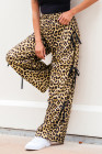 Brown Leopard Print Bow Tie Elastic Waistband Loose High Waist Pants