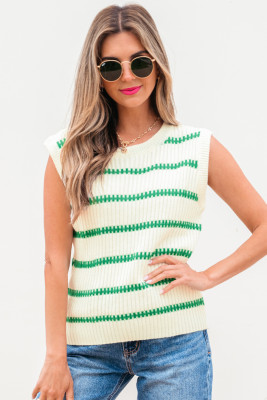 Bright Green Striped Round Neck Casual Sweater Vest LC2726148-P109