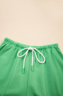 Mint Green V Neck Drop Shoulder Tee and Patchwork Drawstring Elastic Waistband Shorts Set