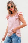 Gossamer Pink Textured Bow Knot Frilled Butterfly Sleeve Blouse