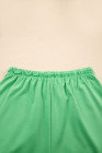 Mint Green V Neck Drop Shoulder Tee and Patchwork Drawstring Elastic Waistband Shorts Set