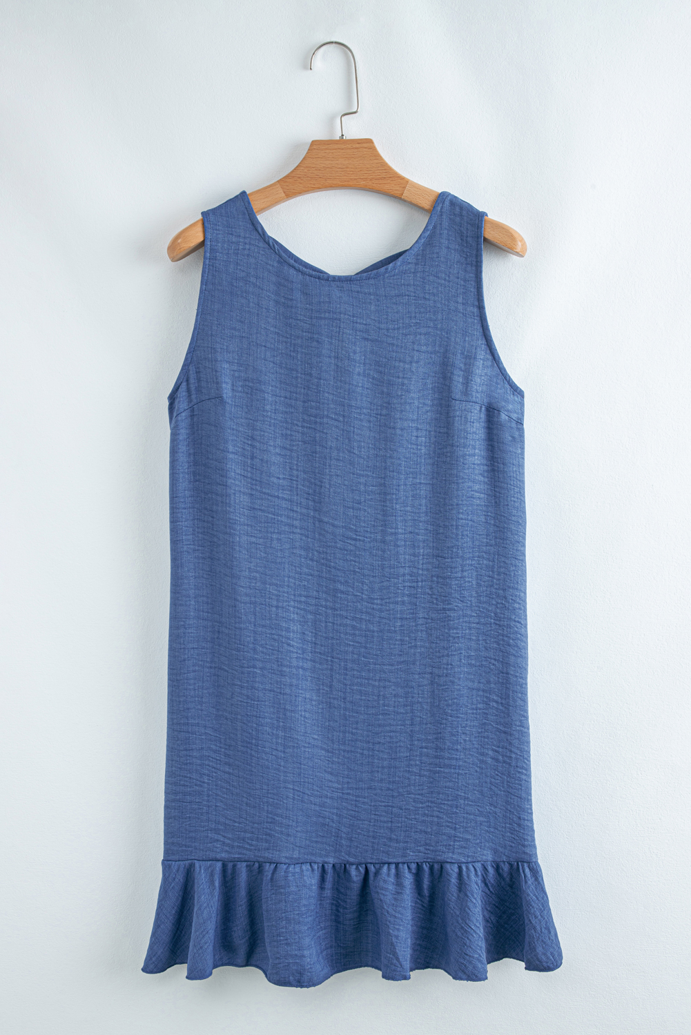 Ashleigh Blue Knot Scoop Back Ruffle Hem Sleeveless Mini Dress