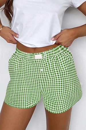 Fern Green Gingham Printed High Waist Shorts LC731780-P2109
