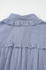 Blue Stripe Frilled Sleeveless Collar Front Pocket Button Up Mini Dress