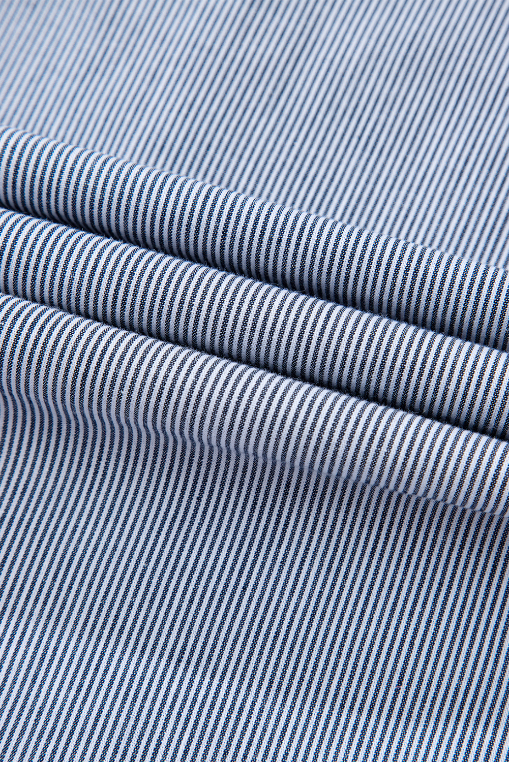 Blue Stripe Frilled Sleeveless Collar Front Pocket Button Up Mini Dress