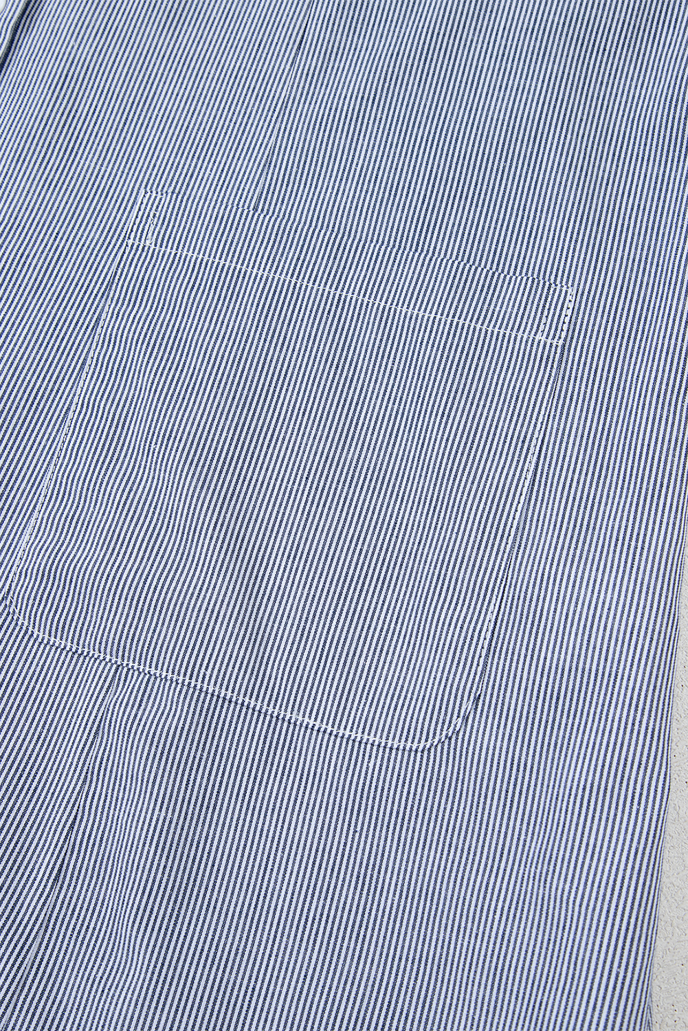 Blue Stripe Frilled Sleeveless Collar Front Pocket Button Up Mini Dress