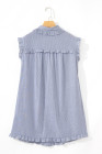 Blue Stripe Frilled Sleeveless Collar Front Pocket Button Up Mini Dress