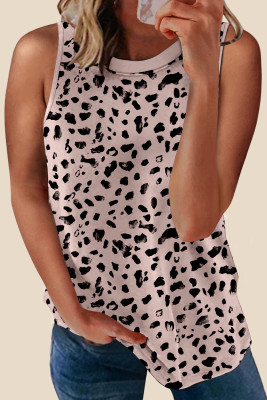 Apricot Leopard Round Neck Tank Top LC256502-18