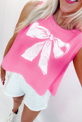 Sachet Pink Bow Print Boxy Fit Tank Top LC25613147-P406