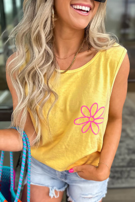 Yellow Cream Flower Graphic Casual Tank Top LC25613408-P107