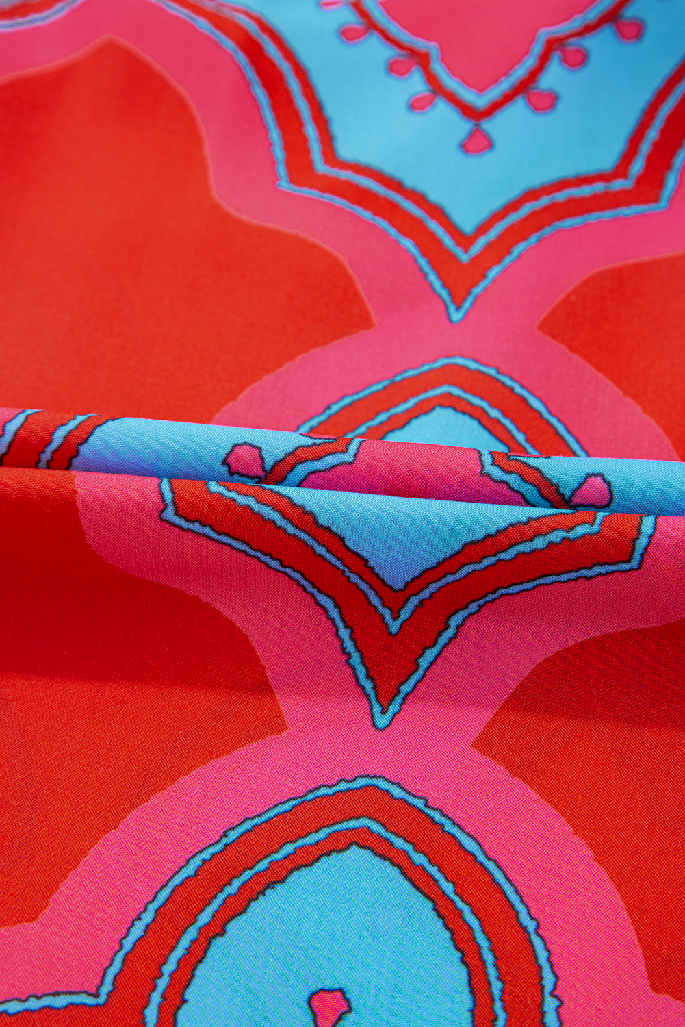 Red Abstract Floral Print Trimmed Flutter Sleeve Blouse