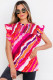 Rose Abstract Print Shirred Yoke Ruffled Blouse