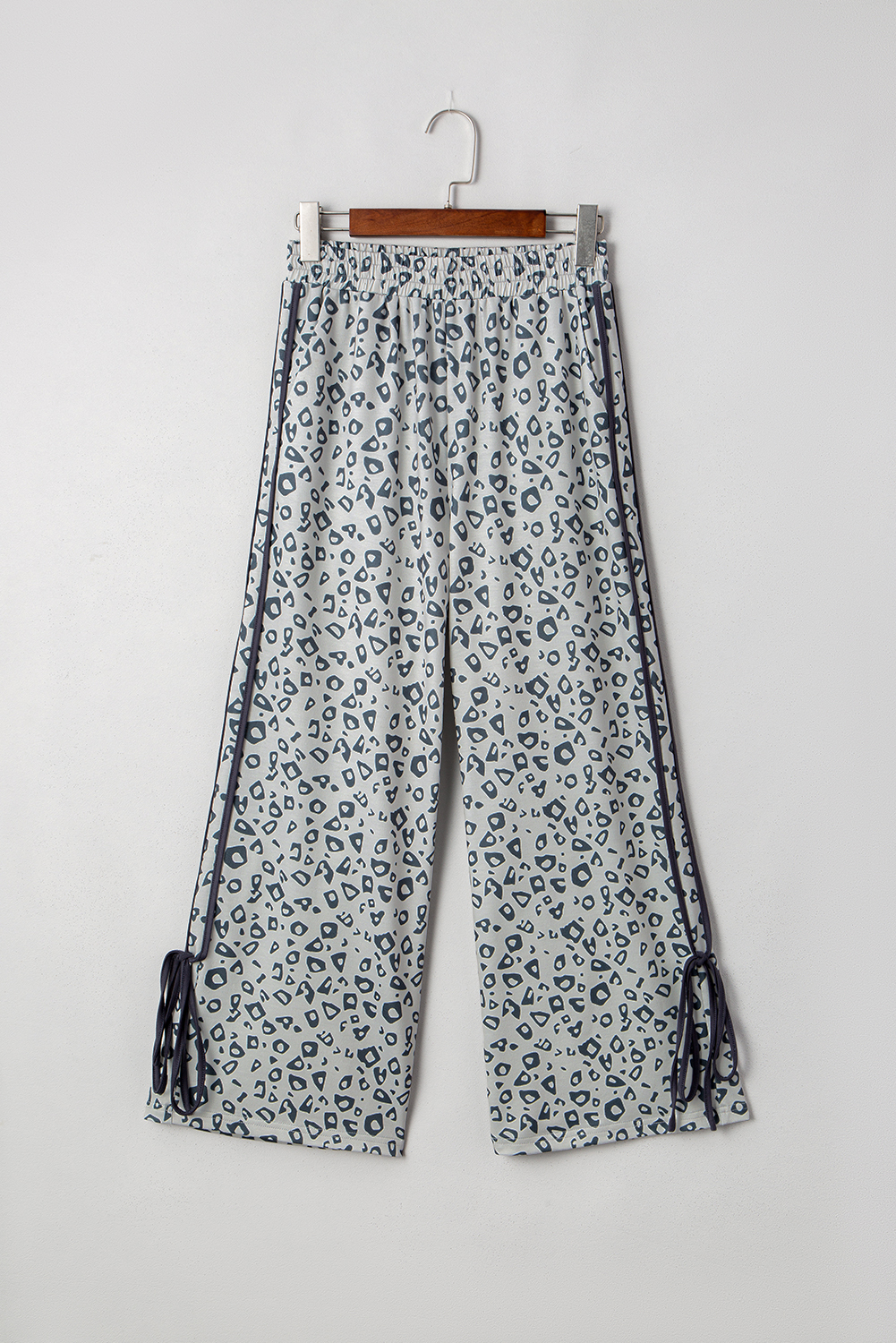 Gray Leopard High Waist Side Bow Straight Leg