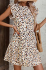 Khaki Leopard Ruffled Flutter Sleeve Keyhole Back Mini Dress