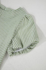 Green Stripe Textured Round Neck Short Puff Sleeve Blouse