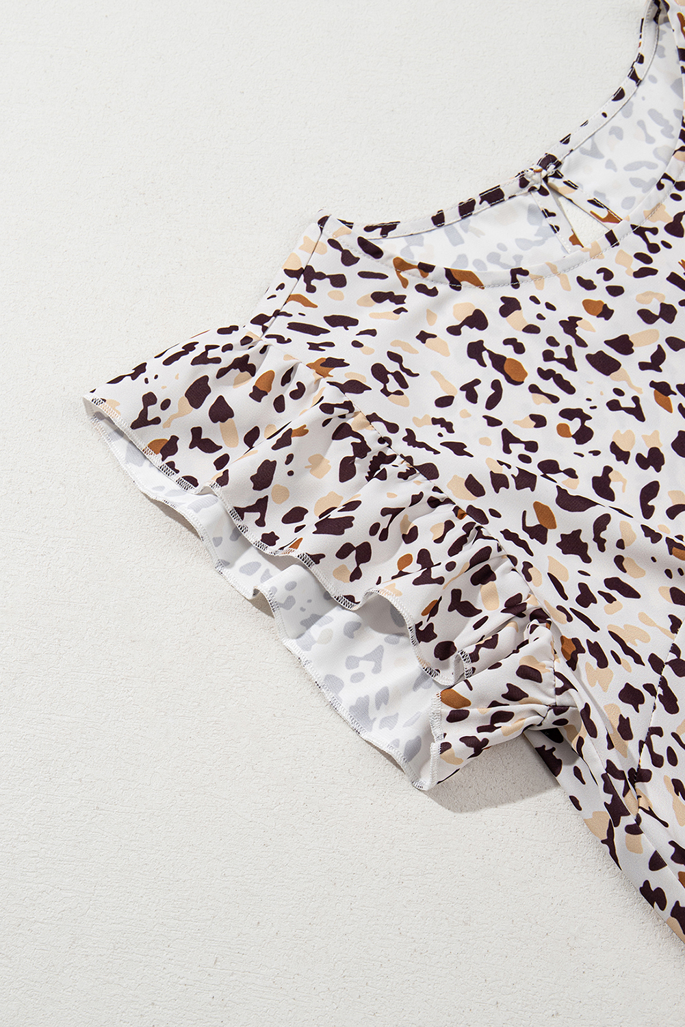 Khaki Leopard Ruffled Flutter Sleeve Keyhole Back Mini Dress