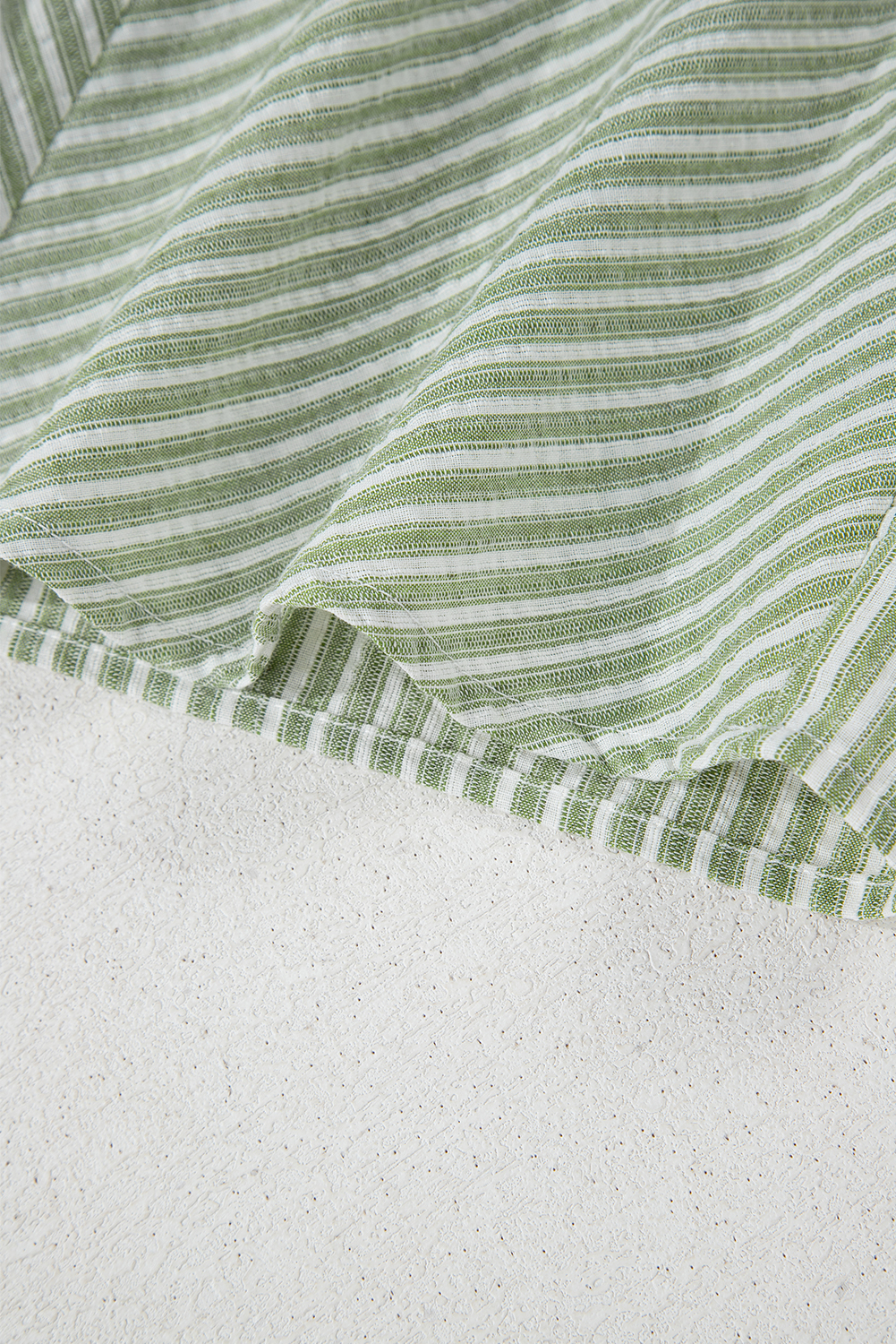 Green Stripe Textured Round Neck Short Puff Sleeve Blouse