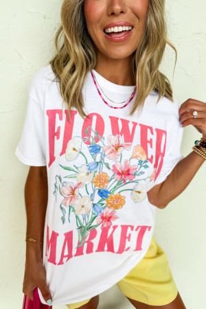 White FLOWER MARKET Graphic T Shirt DLM2513239325-P1
