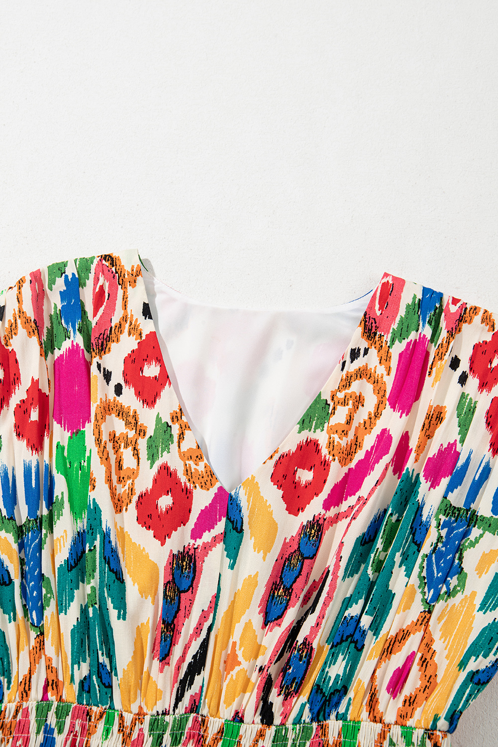 Sky Blue Abstract Print V Neck Dolman Sleeve Ruffle Tiered Mini Dress