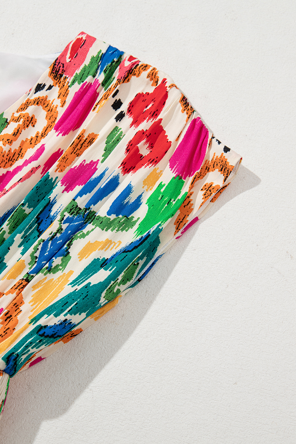 Sky Blue Abstract Print V Neck Dolman Sleeve Ruffle Tiered Mini Dress