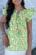Green Abstract Leopard Tied Front Flutter Sleeve Blouse