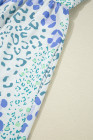Sky Blue Leopard Contrast Bow Puff Sleeve Mini Dress