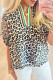 Khaki Leopard Color Block Contrast Striped V Neck Half Sleeve Loose Fit Blouse