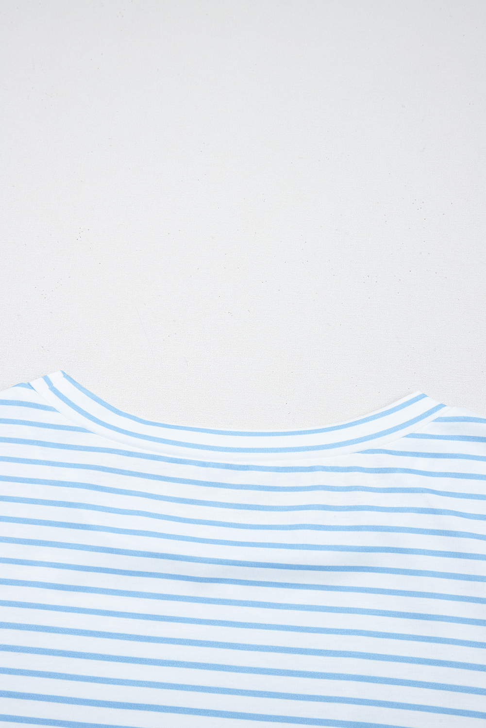 Sky Blue Stripe Floral Three Quarter Sleeves Patchwork Drop Shoulder Top