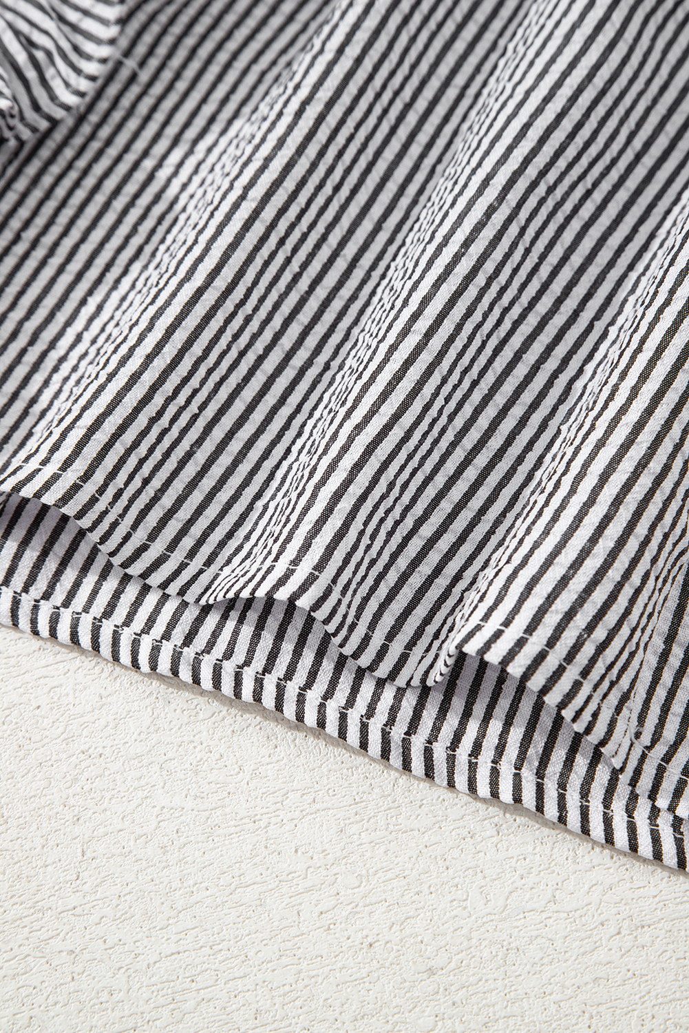 Black Striped Ruffle Short Bubble Sleeve Shirt
