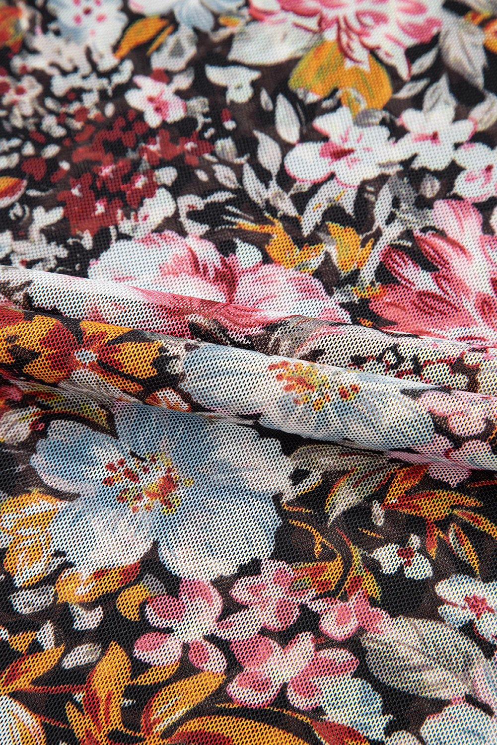 Brown Mesh Leopard Floral Reversible V Neck Short Sleeve Dress