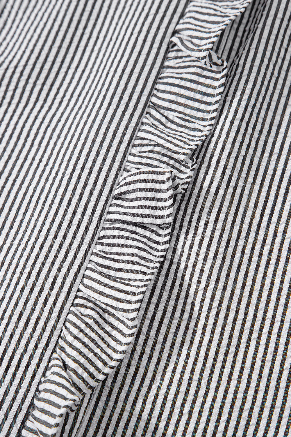 Black Striped Ruffle Short Bubble Sleeve Shirt