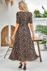 Brown Mesh Leopard Floral Reversible V Neck Short Sleeve Dress