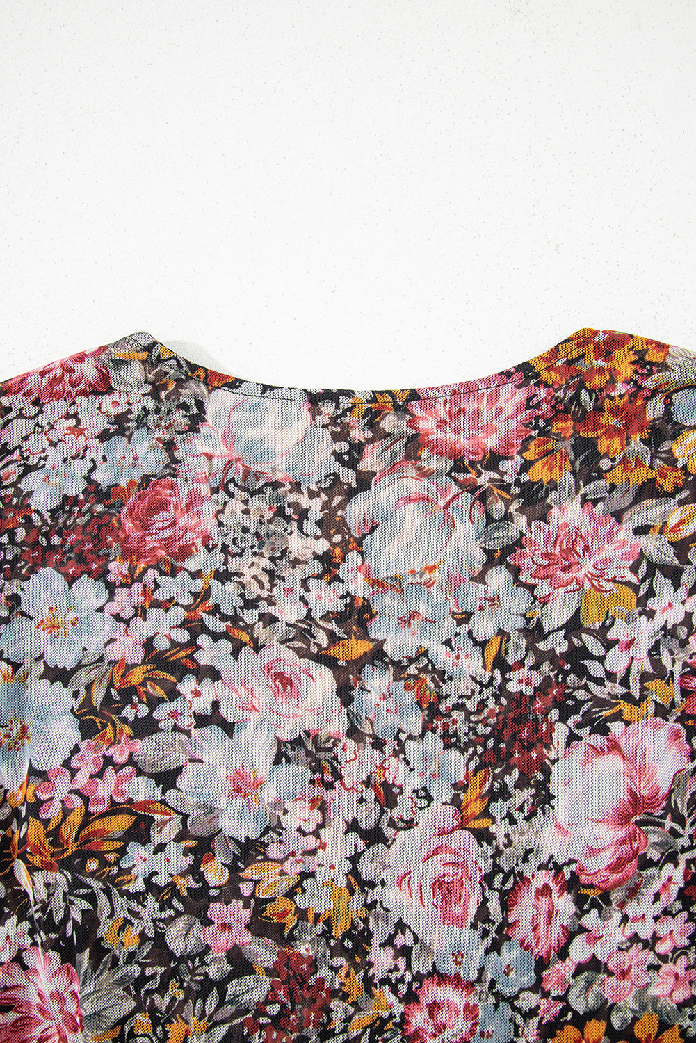 Brown Mesh Leopard Floral Reversible V Neck Short Sleeve Dress