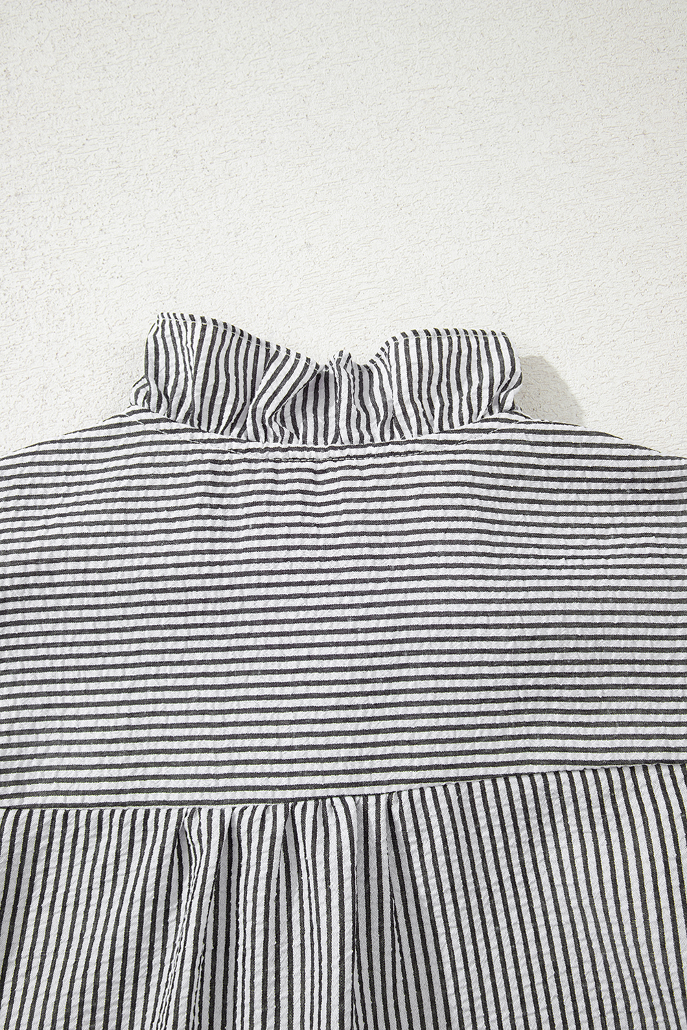 Black Striped Ruffle Short Bubble Sleeve Shirt