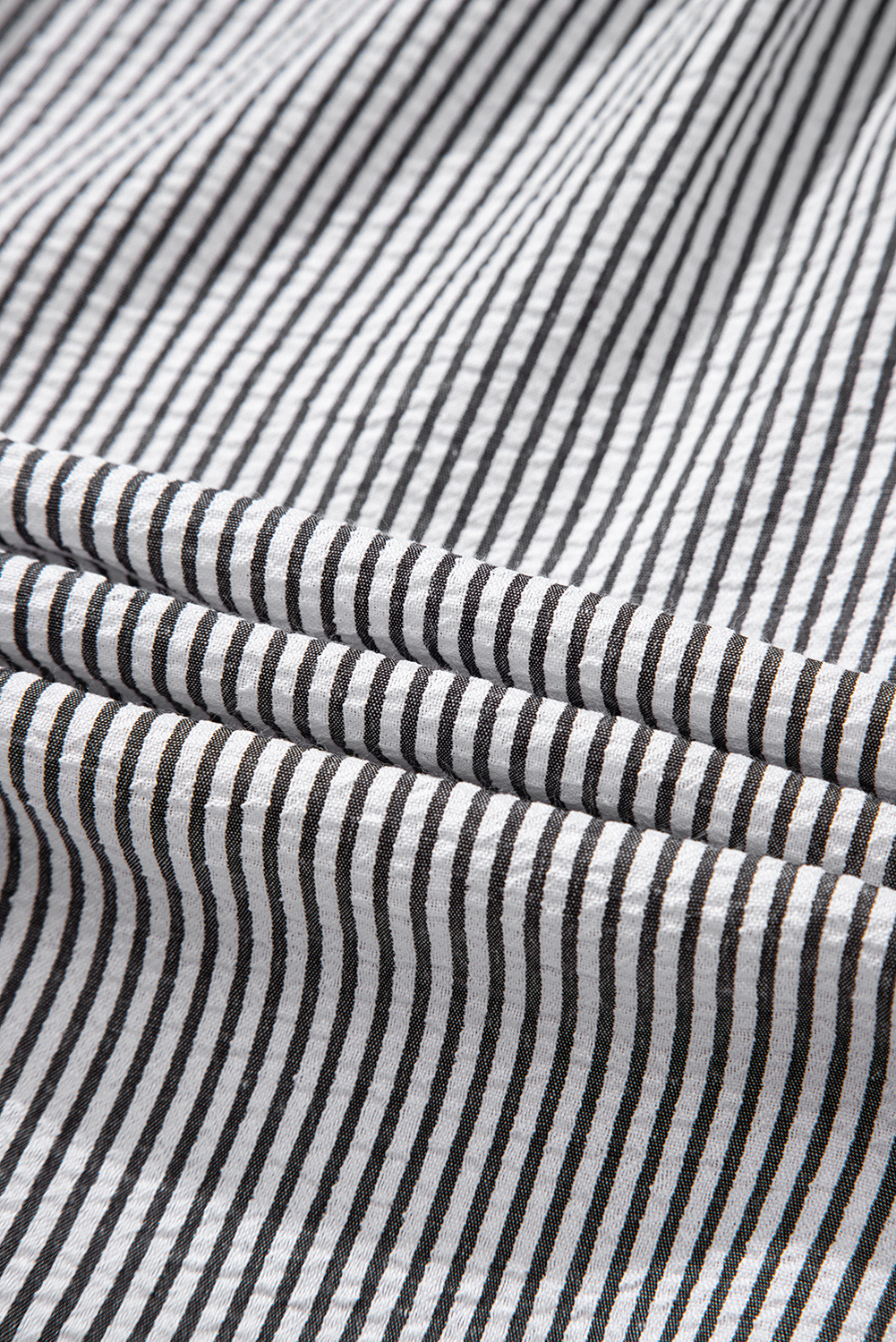 Black Striped Ruffle Short Bubble Sleeve Shirt