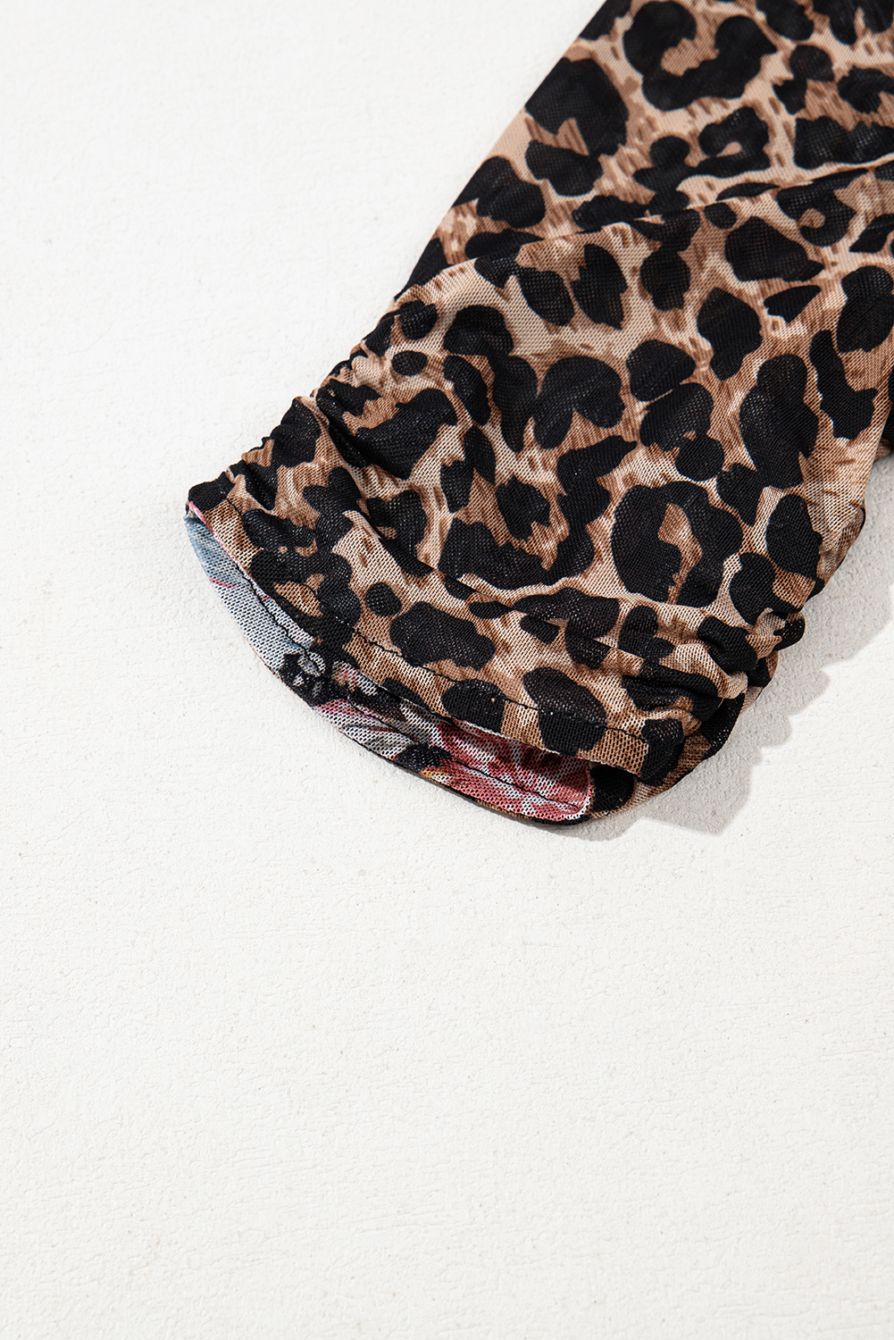 Brown Mesh Leopard Floral Reversible V Neck Short Sleeve Dress