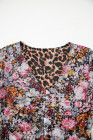 Brown Mesh Leopard Floral Reversible V Neck Short Sleeve Dress