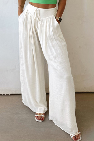 White Solid Drop Waist Pleated Wide Leg Casual Pants LC7713547-P101
