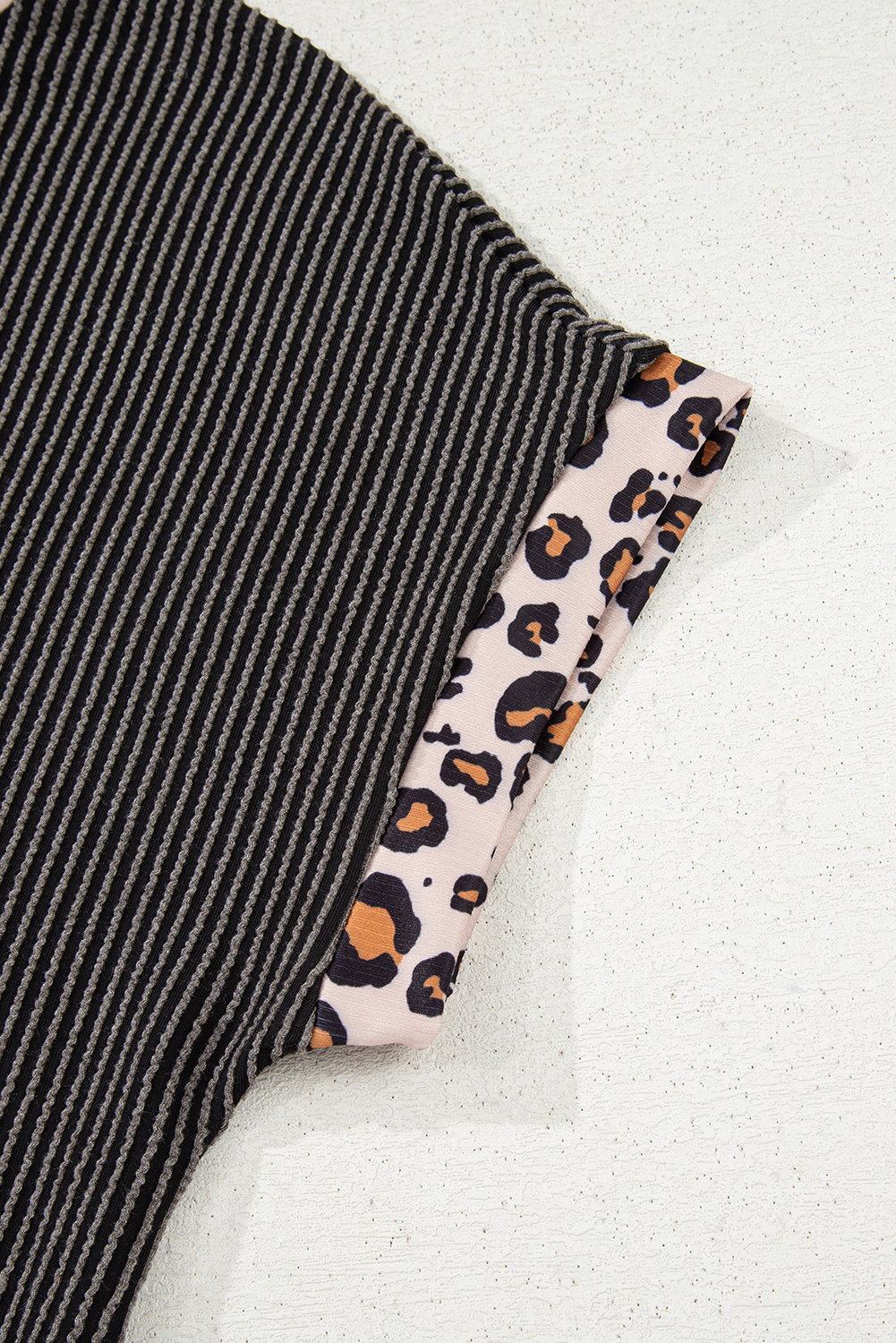 Carbon Grey Leopard Patchwork Edge Twisted Rib T Shirt and Cropped Pants Set