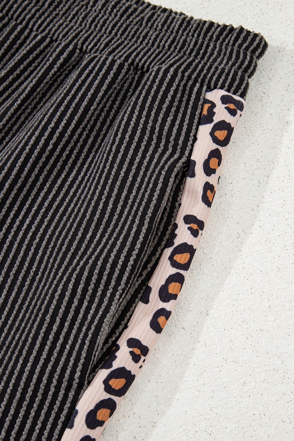 Carbon Grey Leopard Patchwork Edge Twisted Rib T Shirt and Cropped Pants Set