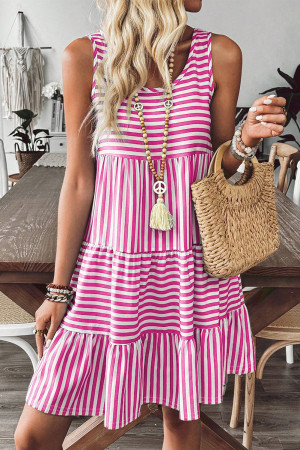 Rose Stripe U Neck Sleeveless Loose Fit Mini Dress LC6125276-P619
