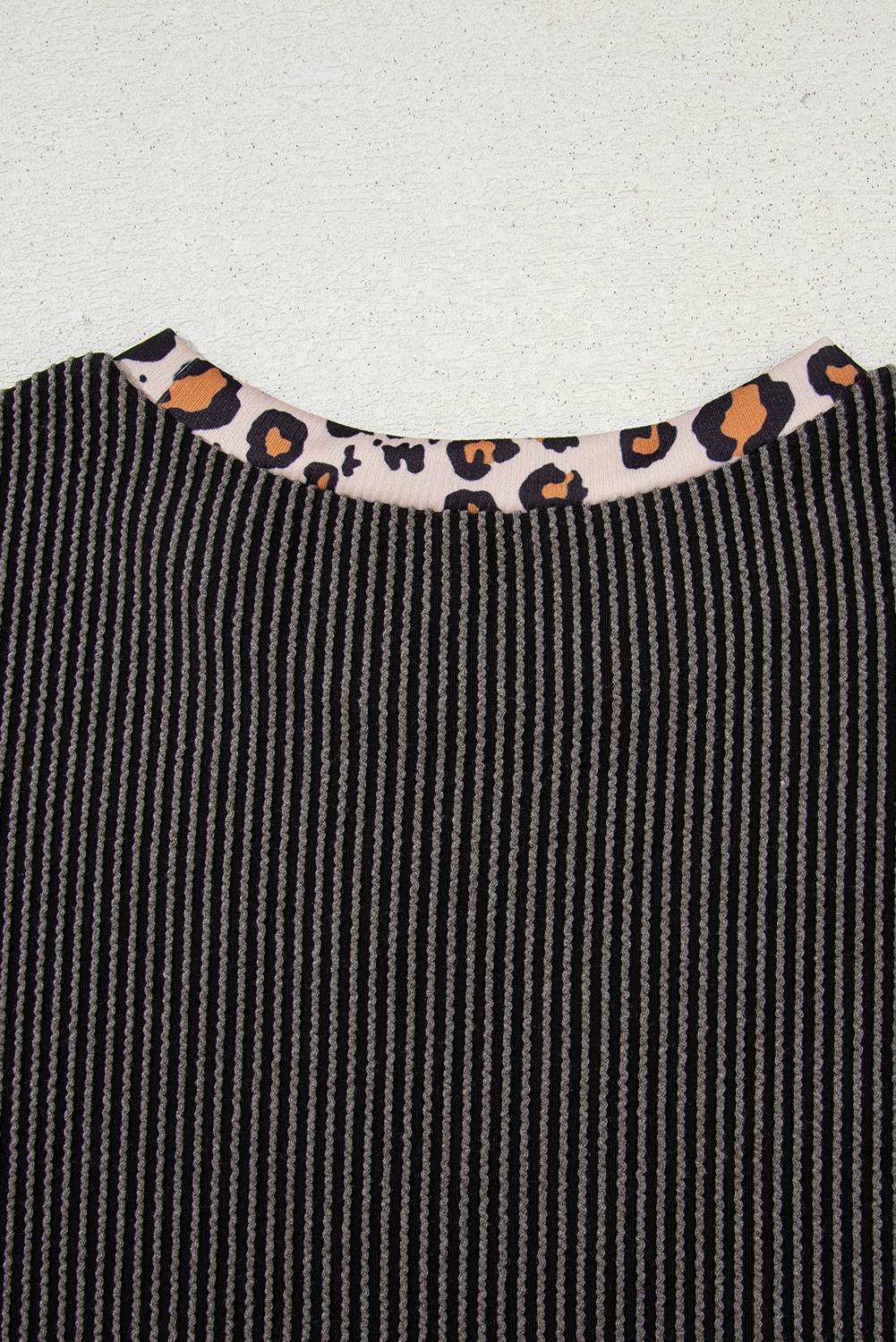 Carbon Grey Leopard Patchwork Edge Twisted Rib T Shirt and Cropped Pants Set