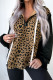 Brown Leopard Patchwork Contrast Stitching Knotted Cuff Quarter Zip Hoodie