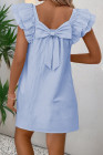 Beau Blue Textured Flutter Sleeve Square Neck Bow Back Mini Dress