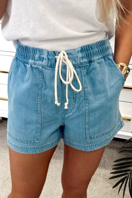 Beau Blue Contrast Drawstring Elastic Waistband Denim Shorts LC7831957-P804