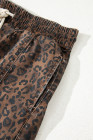 Brown Leopard Print Elastic Waistband Drawstring Denim Skort