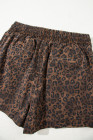 Brown Leopard Print Elastic Waistband Drawstring Denim Skort